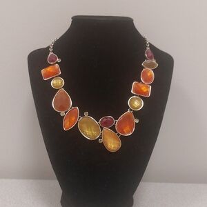 Premier Designs Poppy Multi Color Silvertone Statement Necklace